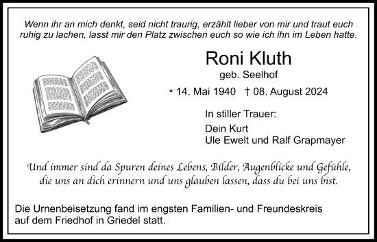 Traueranzeige von Roni Kluth von Butzbacher Zeitung