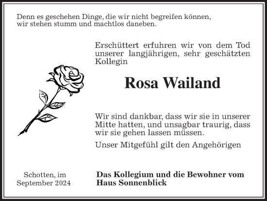 Traueranzeige von Rosa Wailand von Kreis-Anzeiger