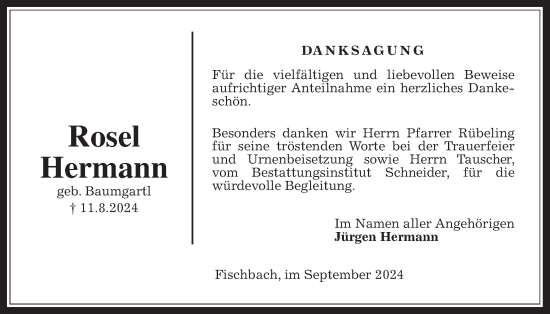 Traueranzeige von Rosel Hermann von Oberhessische Zeitung, 