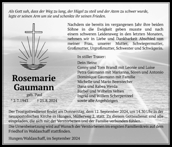 Traueranzeige von Rosemarie Gaumann von Licher Wochenblatt