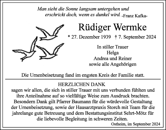 Traueranzeige von Rüdiger Wermke von Butzbacher Zeitung