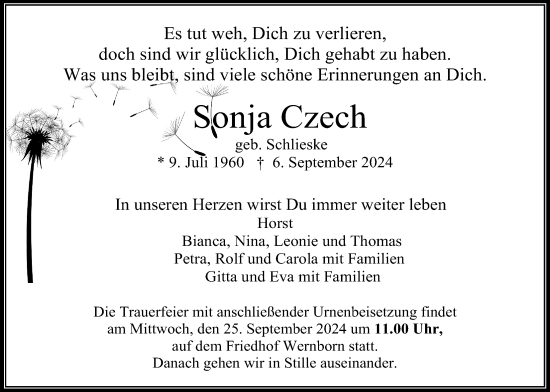 Traueranzeige von Sonja Czech von Usinger Anzeigenblatt
