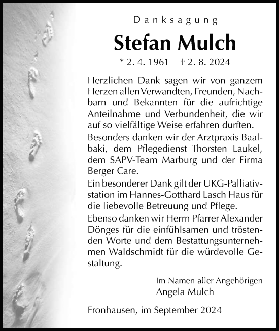 Traueranzeige von Stefan Mulch von Giessener Allgemeine, Alsfelder Allgemeine