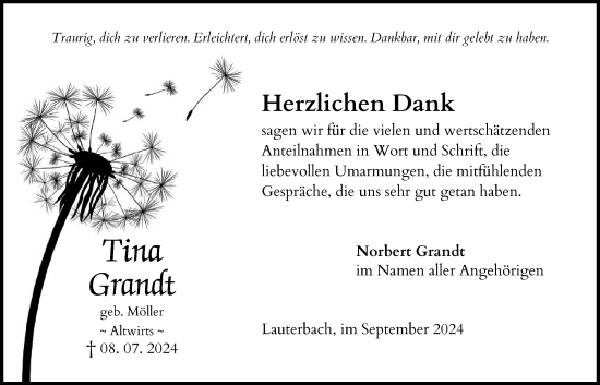 Traueranzeige von Tina Grandt von Lauterbacher Anzeiger