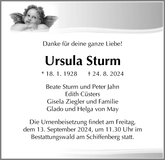 Traueranzeige von Ursula Sturm von Giessener Allgemeine, Alsfelder Allgemeine