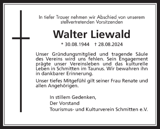 Traueranzeige von Walter Liewald von Usinger Anzeigenblatt