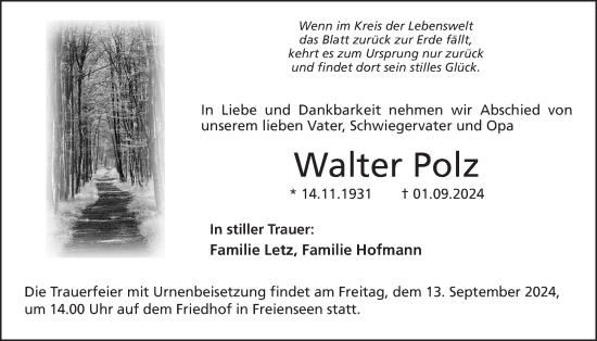 Traueranzeige von Walter Polz von Laubacher Anzeiger