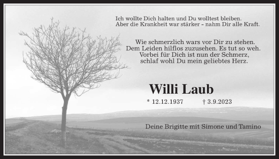 Traueranzeige von Willi Laub von Giessener Anzeiger