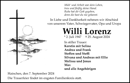 Traueranzeige von Willi Lorenz von Kreis-Anzeiger