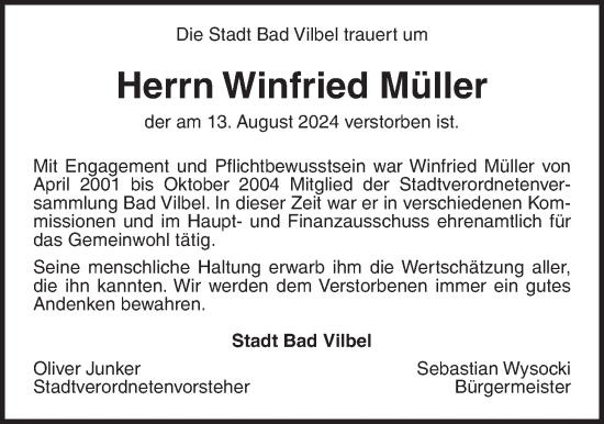 Traueranzeige von Winfried Müller von Bad Vilbel/Karben