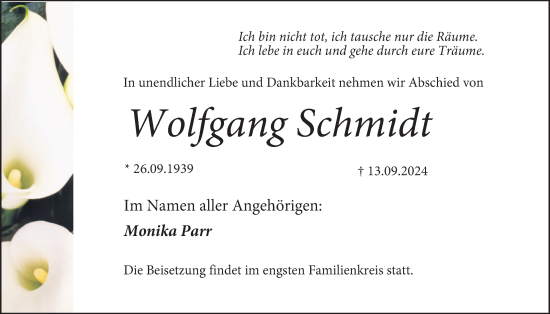 Traueranzeige von Wolfgang Schmidt von Wetterauer Zeitung