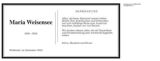 Traueranzeige von Maria Weisensee 