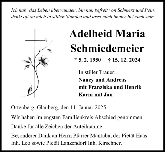 Traueranzeige von Adelheid Maria Schmiedemeier von Kreis-Anzeiger