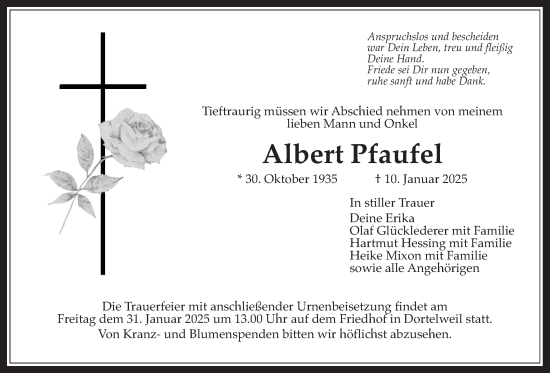 Traueranzeige von Albert Pfaufel von Bad Vilbel/Karben