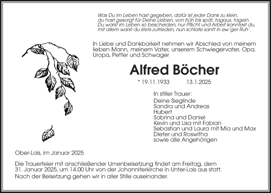 Traueranzeige von Alfred Böcher von Kreis-Anzeiger