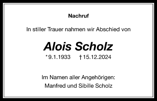 Traueranzeige von Alois Scholz von Licher Wochenblatt