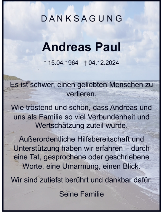 Traueranzeige von Andreas Paul von Giessener Allgemeine, Alsfelder Allgemeine