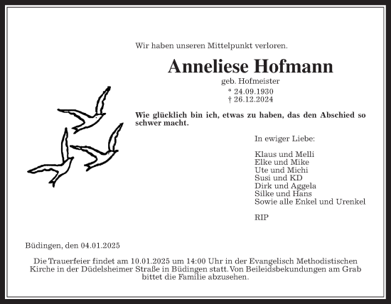 Traueranzeige von Anneliese Hofmann von Kreis-Anzeiger