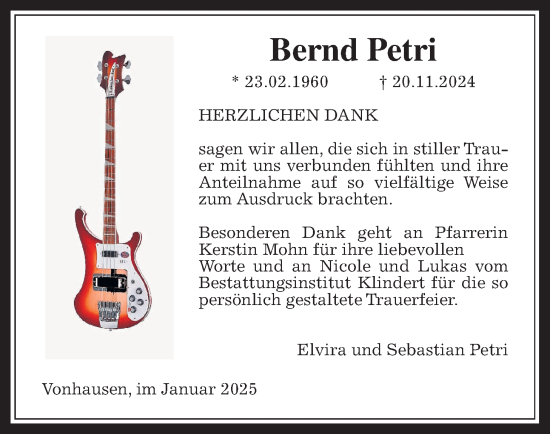 Traueranzeige von Bernd Petri von Kreis-Anzeiger