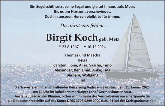 Traueranzeige von Birgit Koch von Bad Vilbel/Karben