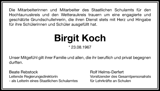 Traueranzeige von Birgit Koch von Wetterauer Zeitung