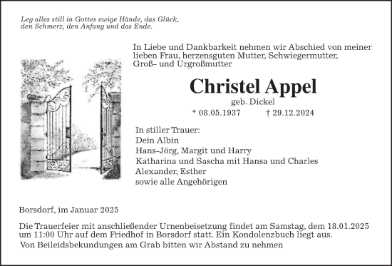Traueranzeige von Christel Appel von Kreis-Anzeiger