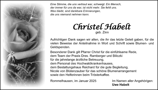 Traueranzeige von Christel Habelt von Kreis-Anzeiger