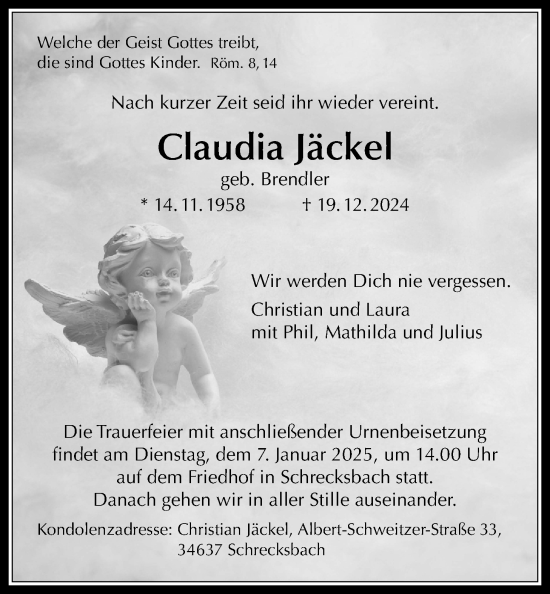 Traueranzeige von Claudia Jäckel 