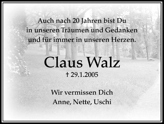 Traueranzeige von Claus Walz von Bad Vilbel/Karben