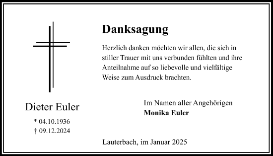 Traueranzeige von Dieter Euler von Lauterbacher Anzeiger