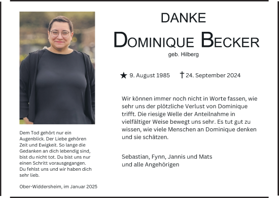 Traueranzeige von Dominique Becker von Kreis-Anzeiger