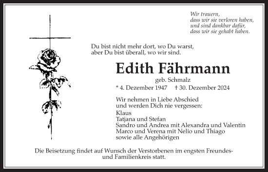Traueranzeige von Edith Fährmann von Bad Vilbel/Karben