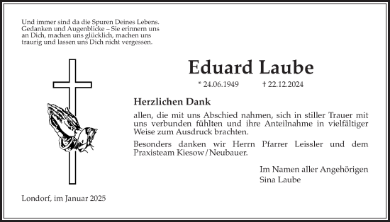 Traueranzeige von Eduard Laube von Rabenauer Zeitung