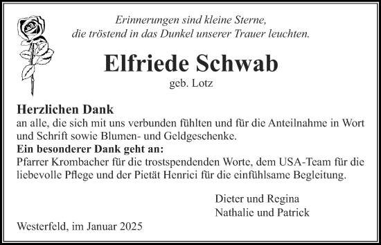 Traueranzeige von Elfriede Schwab von Usinger Anzeigenblatt
