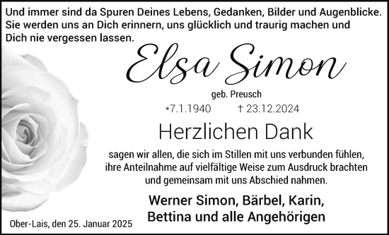 Traueranzeige von Elsa Simon von Kreis-Anzeiger