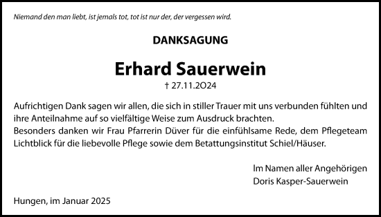 Traueranzeige von Erhard Sauerwein von Licher Wochenblatt