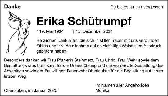 Traueranzeige von Erika Schütrumpf von Usinger Anzeigenblatt