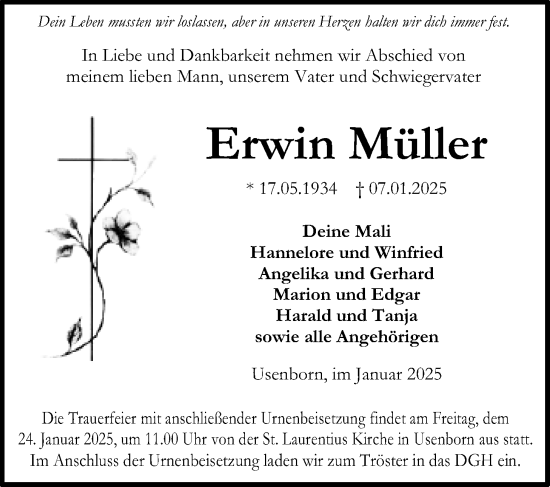 Traueranzeige von Erwin Müller von Kreis-Anzeiger