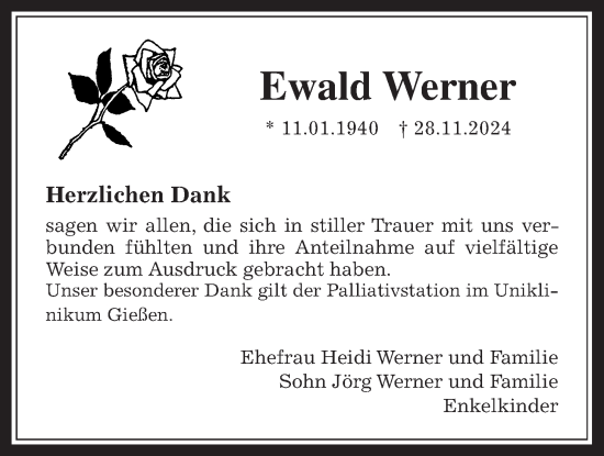 Traueranzeige von Ewald Werner von Pohlheimer Nachrichten