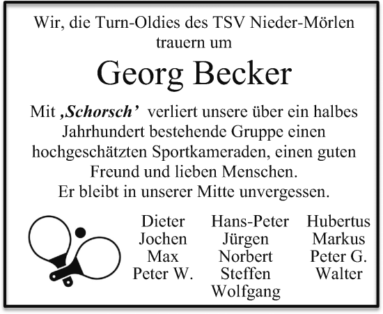 Traueranzeige von Georg Becker von Wetterauer Zeitung