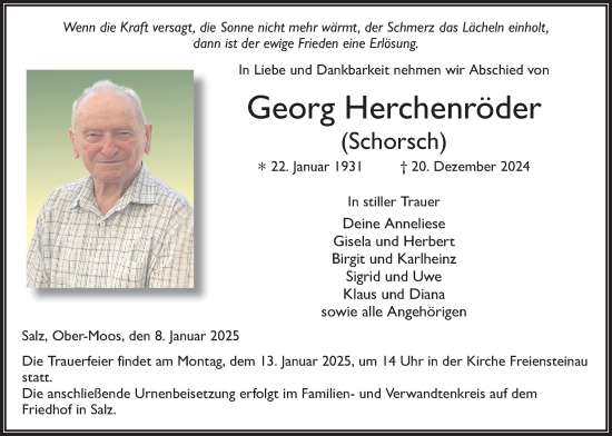 Traueranzeige von Georg Herchenröder von Lauterbacher Anzeiger