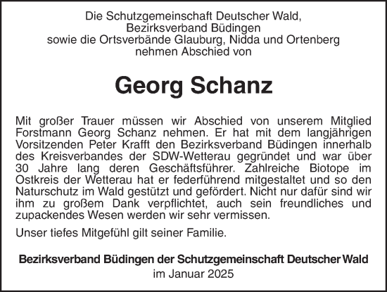 Traueranzeige von Georg Schanz von Kreis-Anzeiger