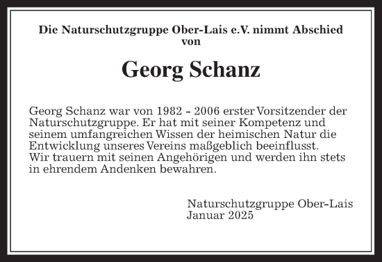 Traueranzeige von Georg Schanz von Kreis-Anzeiger