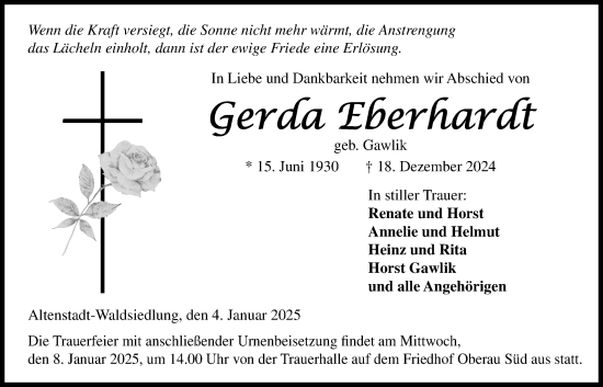 Traueranzeige von Gerda Eberhardt von Kreis-Anzeiger