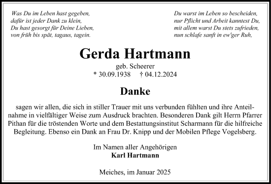 Traueranzeige von Gerda Hartmann von Lauterbacher Anzeiger