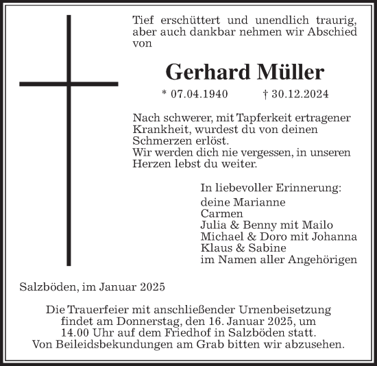 Traueranzeige von Gerhard Müller von Giessener Anzeiger, Giessener Allgemeine, Alsfelder Allgemeine