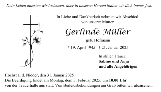 Traueranzeige von Gerlinde Müller von Kreis-Anzeiger