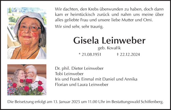 Traueranzeige von Gisela Leinweber von Giessener Anzeiger, Giessener Allgemeine, Alsfelder Allgemeine