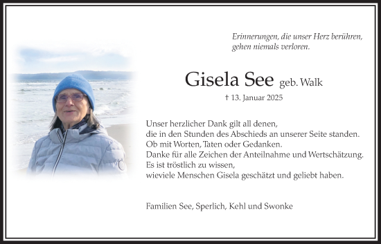 Traueranzeige von Gisela See von Bad Vilbel/Karben