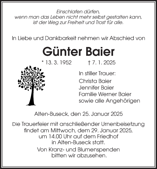 Traueranzeige von Günter Baier von Giessener Allgemeine, Alsfelder Allgemeine, Giessener Anzeiger